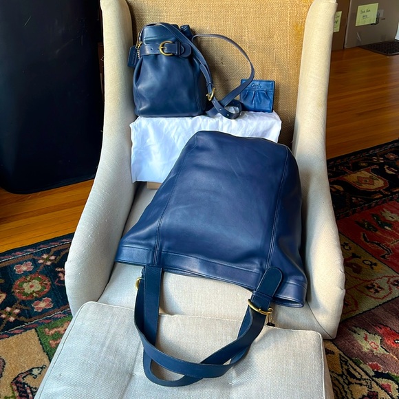 Coach HTF Rare Vintage Soho Navy Set - XXL Feed Duffle, Belted Swing+Pltd Wallet - Picture 1 of 10